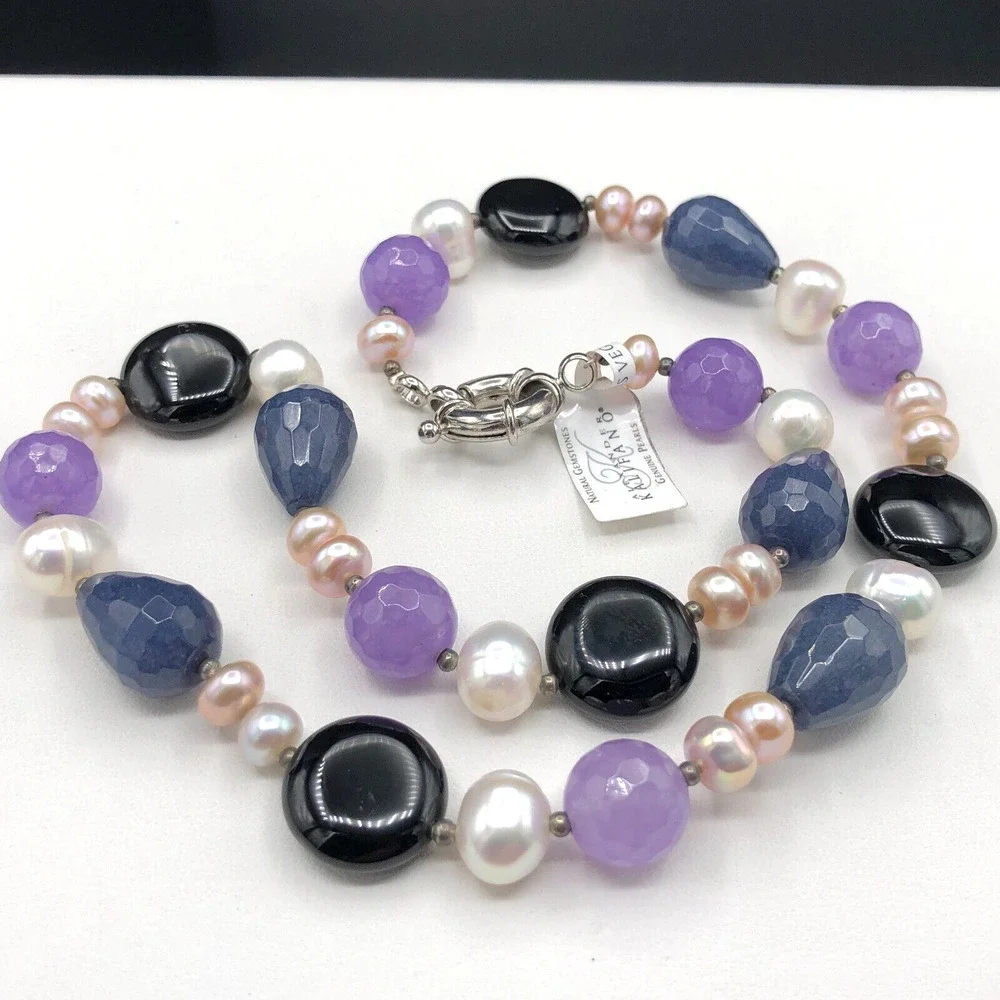Alexander Kalifano Necklace Natural Gemstones Amethyst Genuine‎ Pearl Choker